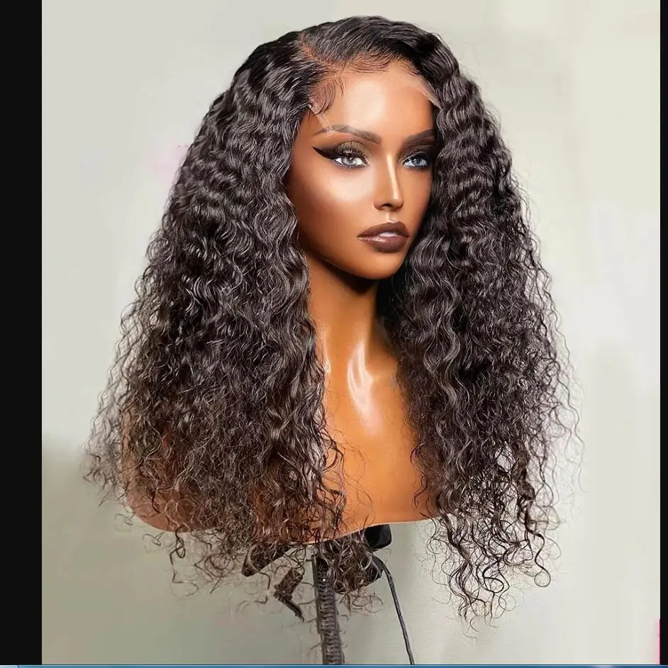 Peruca dianteira do laço encaracolado Kinky para mulheres negras, pré-arrancadas, densidade 180, longo, natural, cabelo do bebê, renda frontal, perucas diárias, 26"