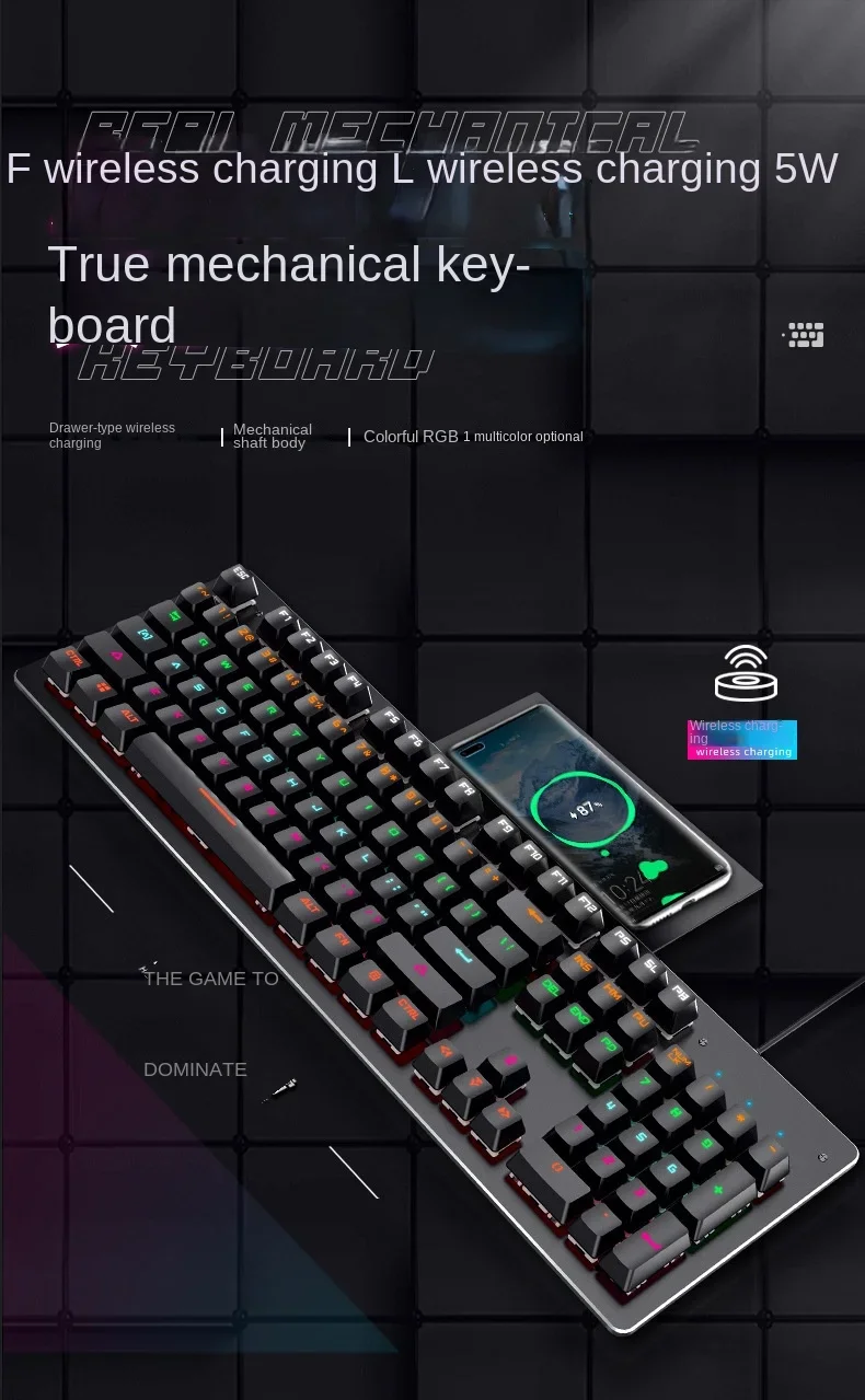 Crackle RK900 Wireless charging Mechanical keyboard esports 104 keys Glow Green Axis gaming wired mechanical keyboard