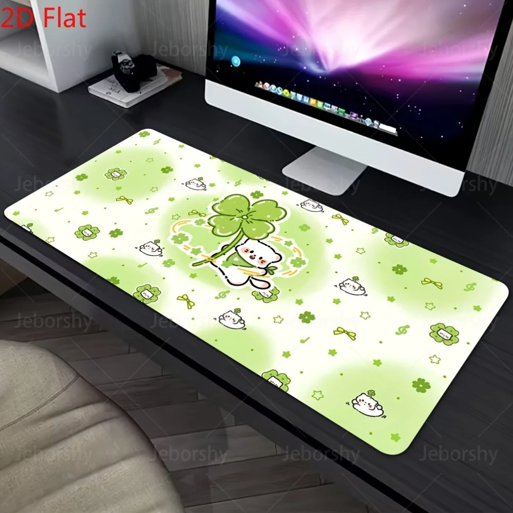 Adorable Green Clover Pattern Desk Pad Non-Slip Gaming Mouse Mat