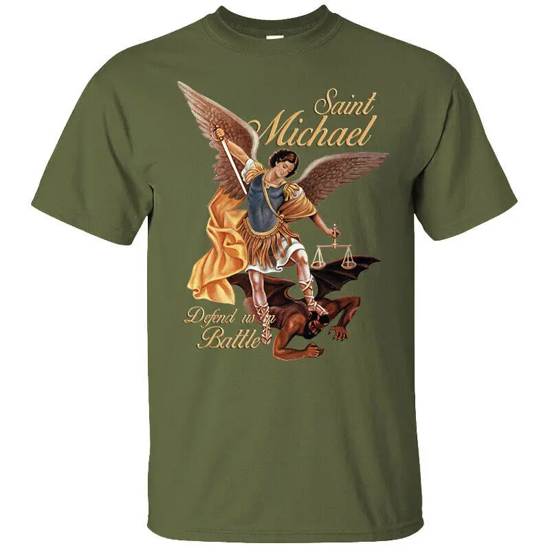 Saint Michael Defend Us In Battle Catholic Christian Men\'s T-Shirt. Summer Cotton Short Sleeve O-Neck Unisex T Shirt New S-3XL