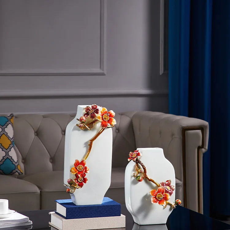 New Chinese-style enamel-colored ceramic vase ornament entry living room bedroom entrance wine cabinet high-end decoration