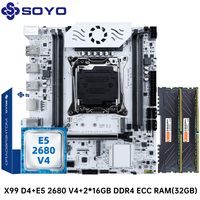 SOYO X99 Motherboard LGA 2011-3 Set Kit Xeon E5 2680 V4 CPU Processor 32G=2*16G DDR4 REG ECC RAM Memory NAME M.2 C612 Chipset