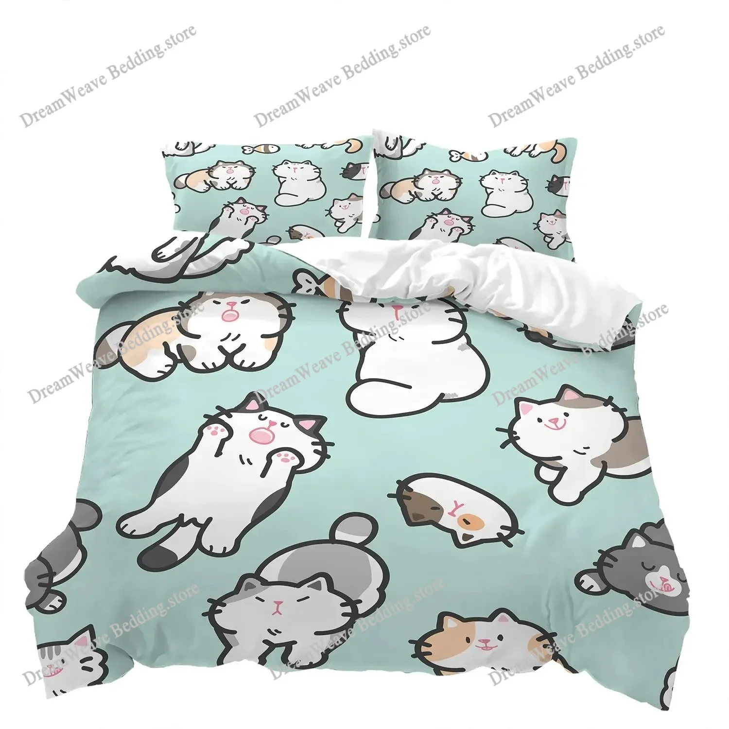 

Cartoon Cat Duvet Cover Set Full Size, Cute Cat Bedding Sets for Kids Girls, Blue Watercolor Cat Comforter Covers Set All Season