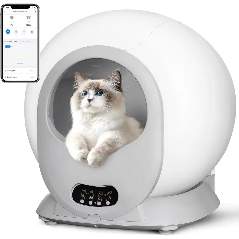 Self Cleaning Litter Box, Anti Pinch Kitty Litter Box with Odor Removal and APP Control for Multiple Cats, Cat Litter Box