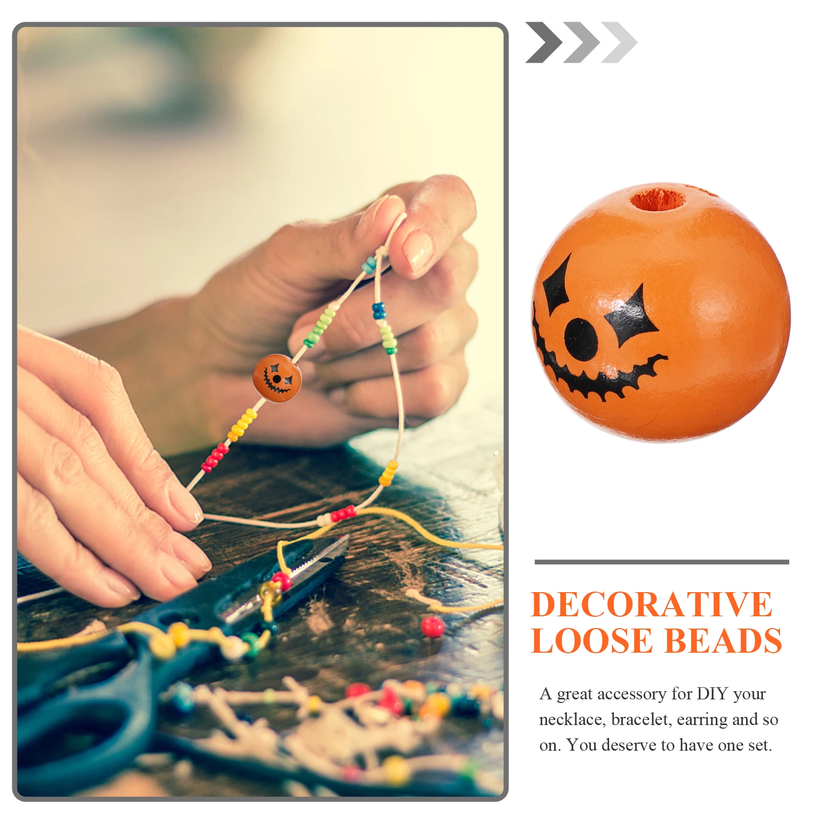 

30 Pcs Pumpkin Bead String DIY Jewelry Accessories Craft Making Wooden Beads Printing for Pendant Decoration