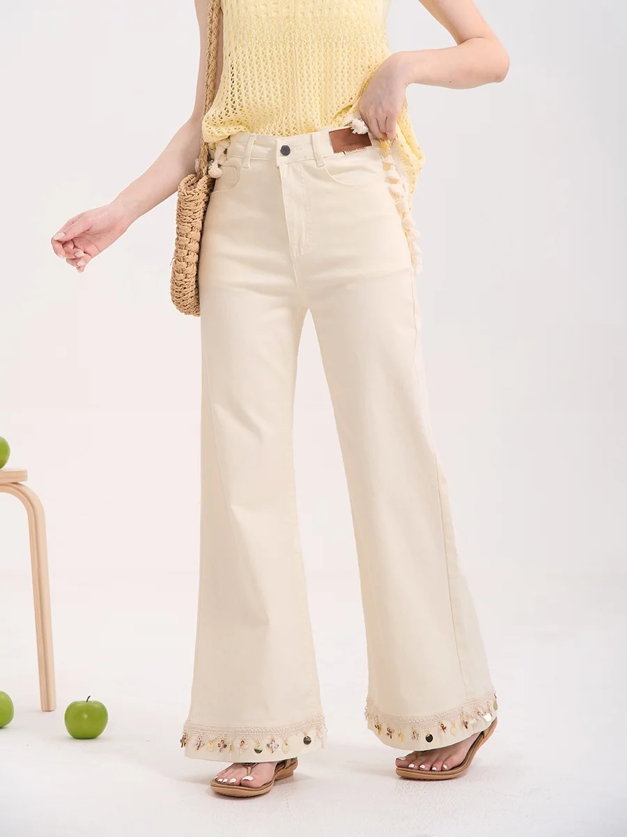 

Женские летние универсальные джинсы из хлопка с высокой талией и широкими штанинами, на пуговицах, повседневные