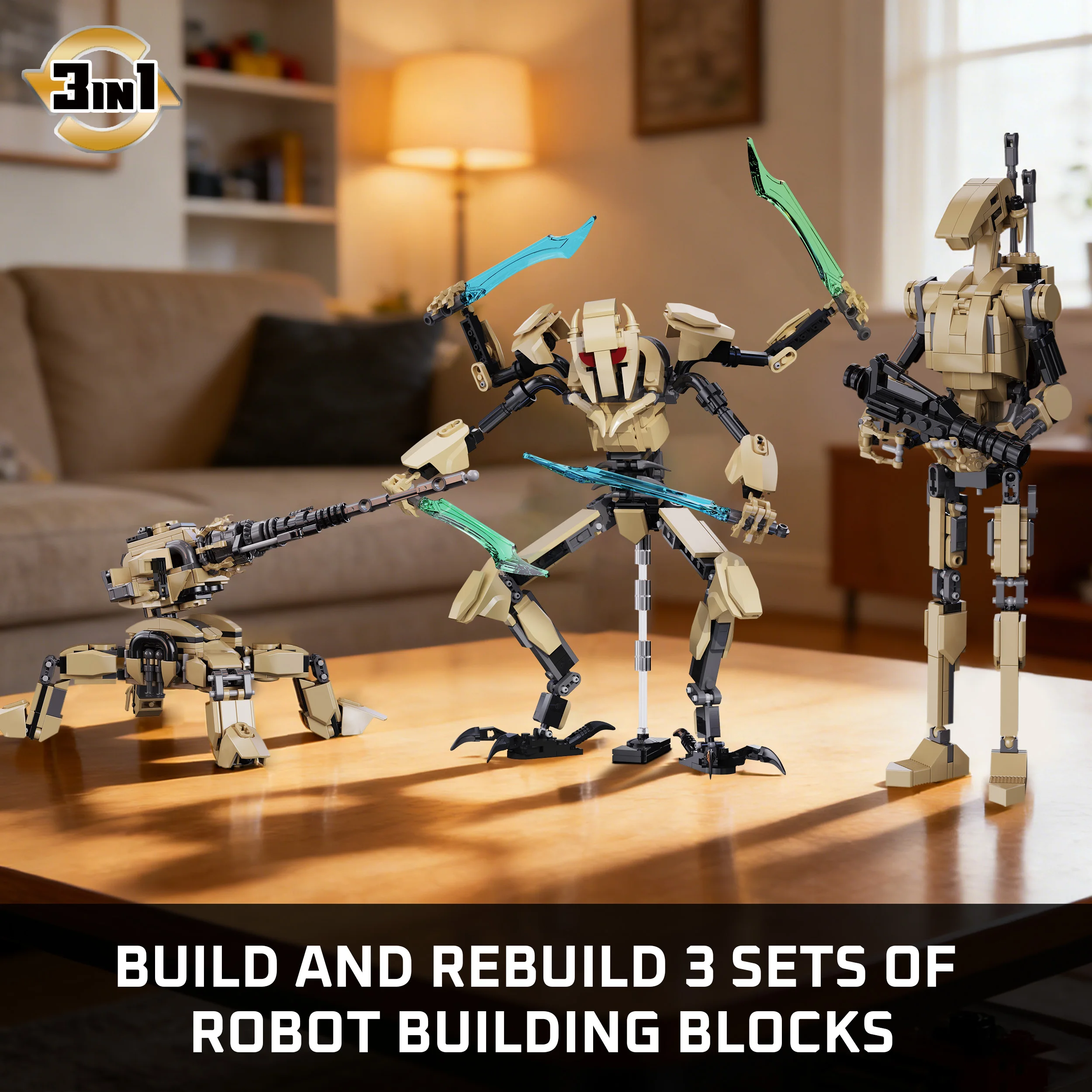 

3-in-1 Space Series Building Block Model Ornament, Robot Warrior Turret Building Block Assembly Set, Gift and Collectible