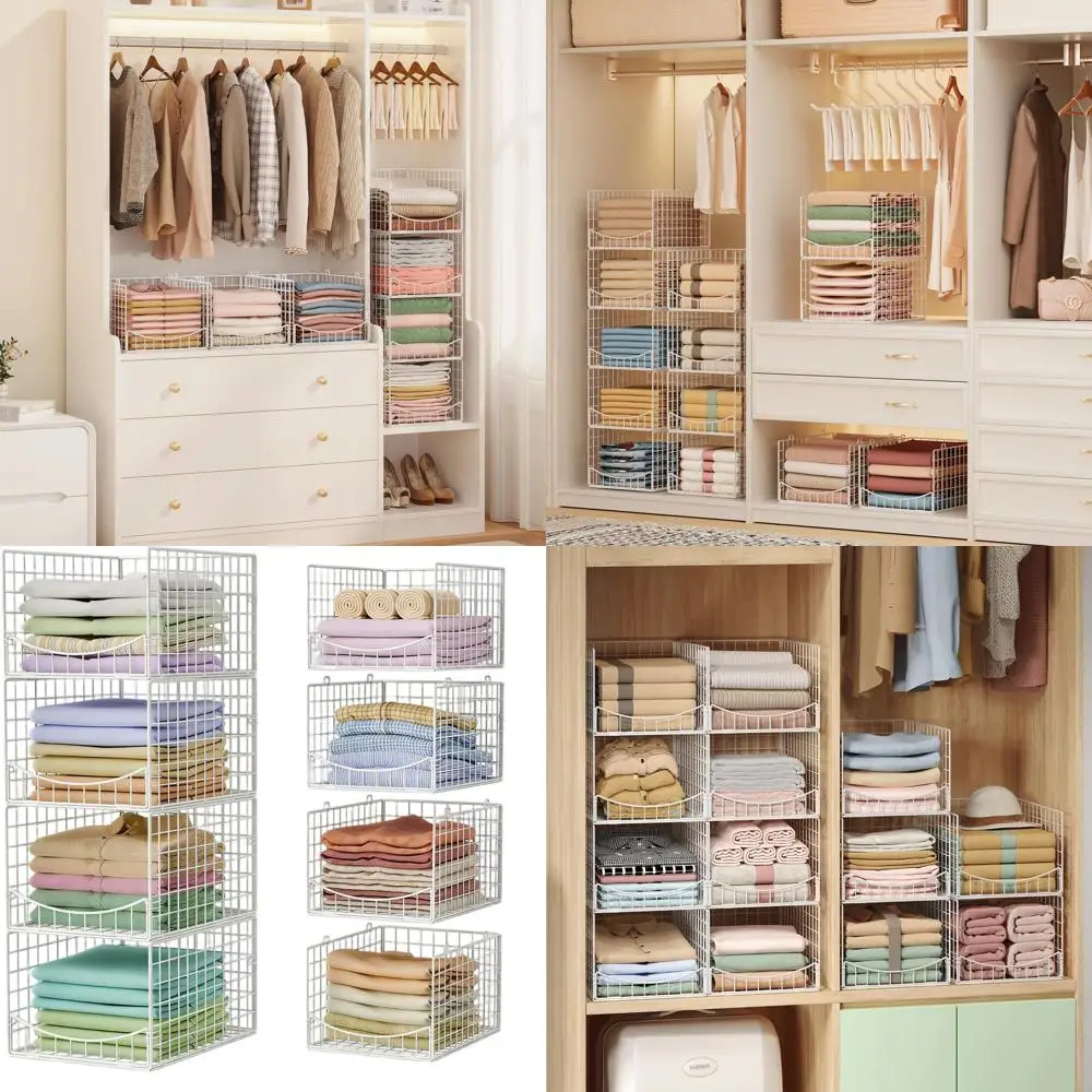 

Очень большой 4-ярусный органайзер для шкафа - Система хранения с возможностью штабелирования для одежды, джинсов, сумок и многого другого