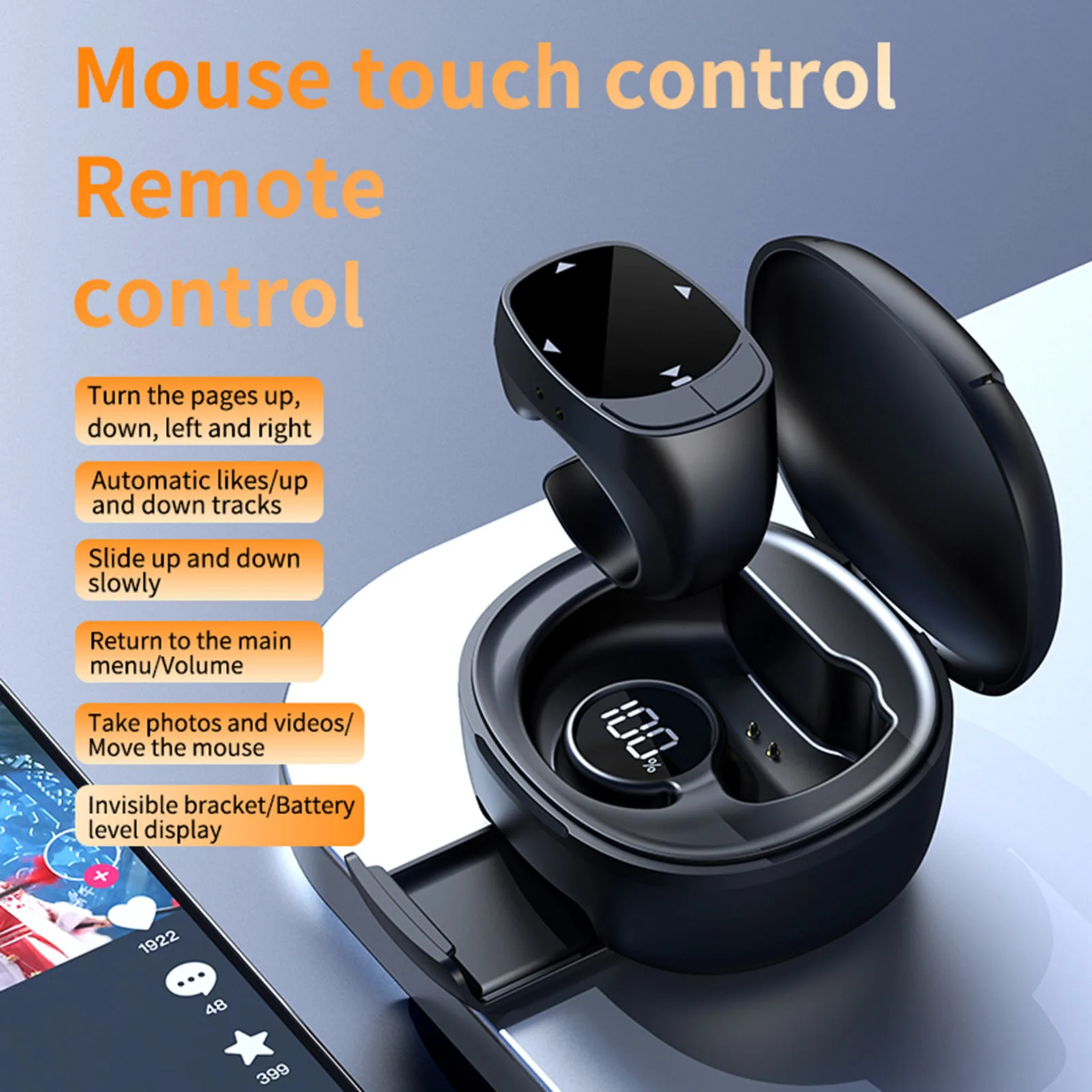 Page Turner Clicker BT Camera Shutter Remote Remote Scrolling Ring Touch Screen Page Turner for iPhone Android Tablet