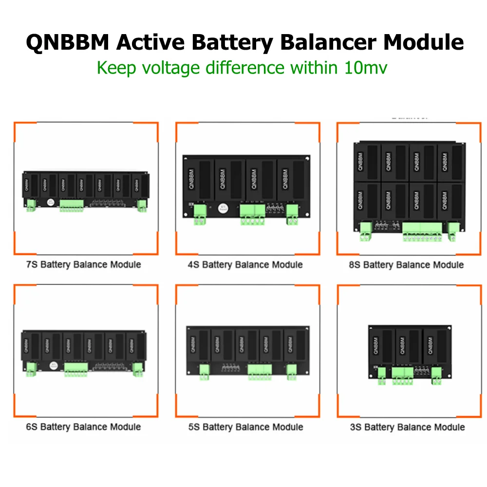 QNBBM 3S 4S 5S 6S 7S 8S Active Balancer 6A LiFePO4 Battery Equalizer BMS for 12V 24V 48V Lithium Batteries LTO Li-ion Pack