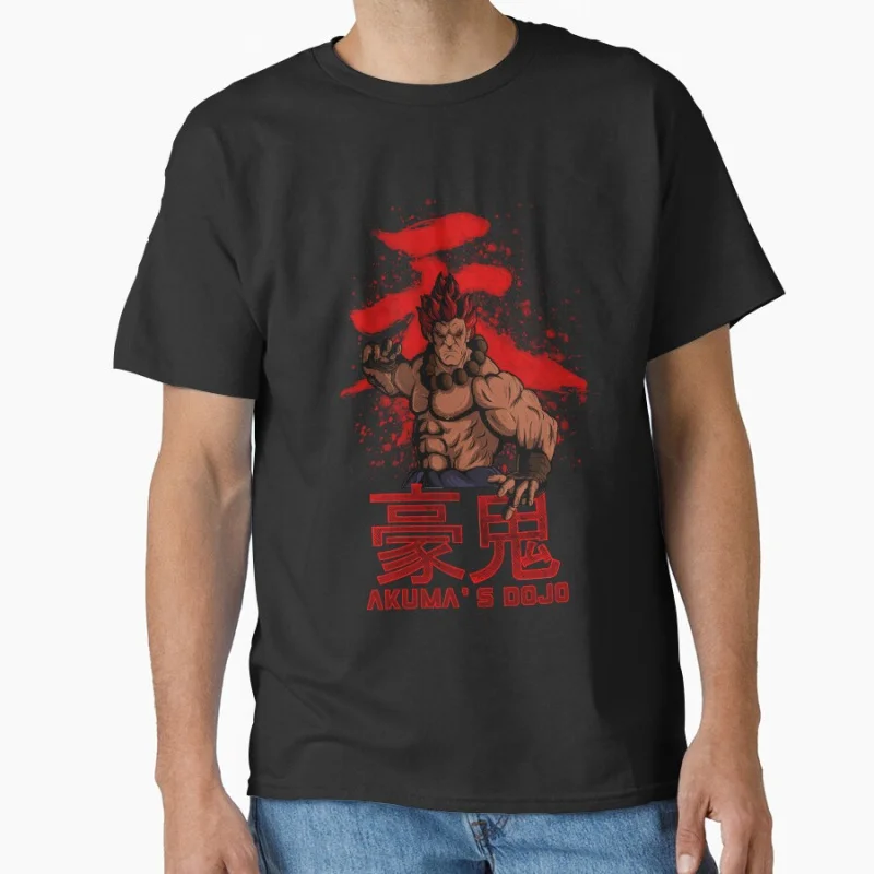 

AKUMA'S DOJO - v2 street fighter 80s video game Short-sleeve crewneck T-shirt for men large size Adult Tops S-6xl