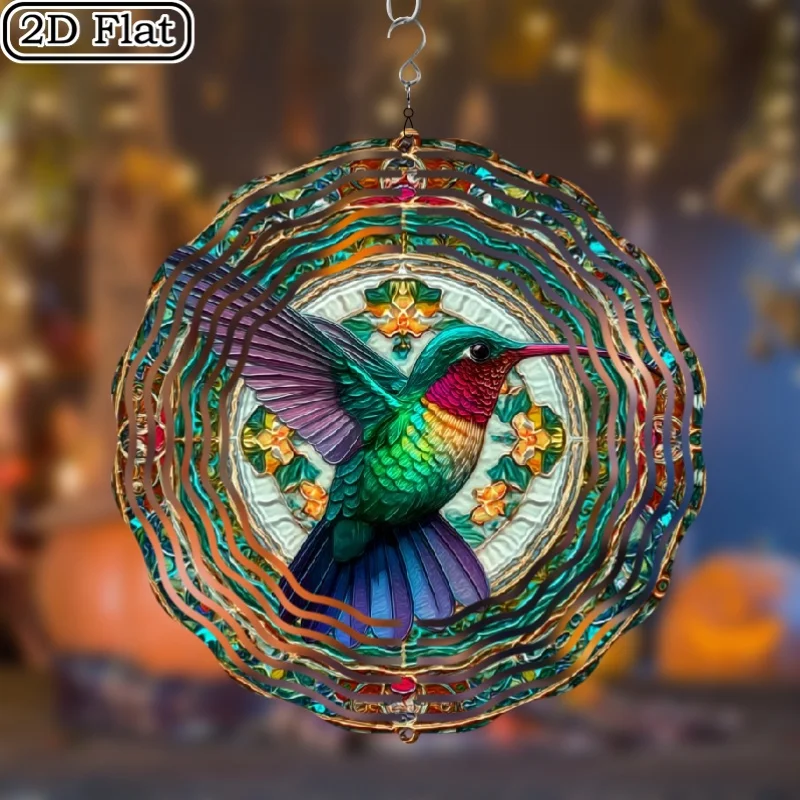 CIFBUY Metal Wind Spinner 360 Degree Rotating Kinetic Garden Decor Colorful Hummingbird Butterfly Patio Ornament