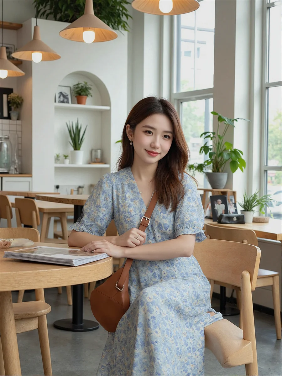 فساتين بأكمام قصيرة منتفخة ثنيات مُزينة بالزهور ملابس نسائية صيفية بوهو عمود ملابس نوم انحراف خط عنق حلو رقبة مستديرة شفافة