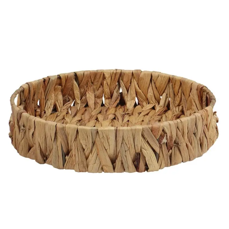 RALCA-4Pcs Round Braided Tray Made Of Seagrass Water Hyacinth Set 33Cm + 28Cm Diameter Fruit Bowl