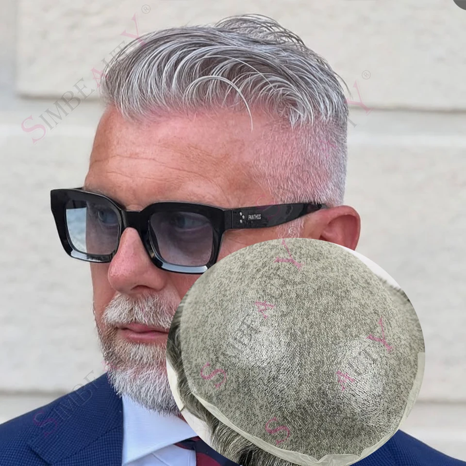 

Легкие натуральные мужские волосы плотности 80% 0,02 мм, супертонкие, необнаружимые волосы 240 # 1B80 Серый Коричневый Парик ReplacemenProsth