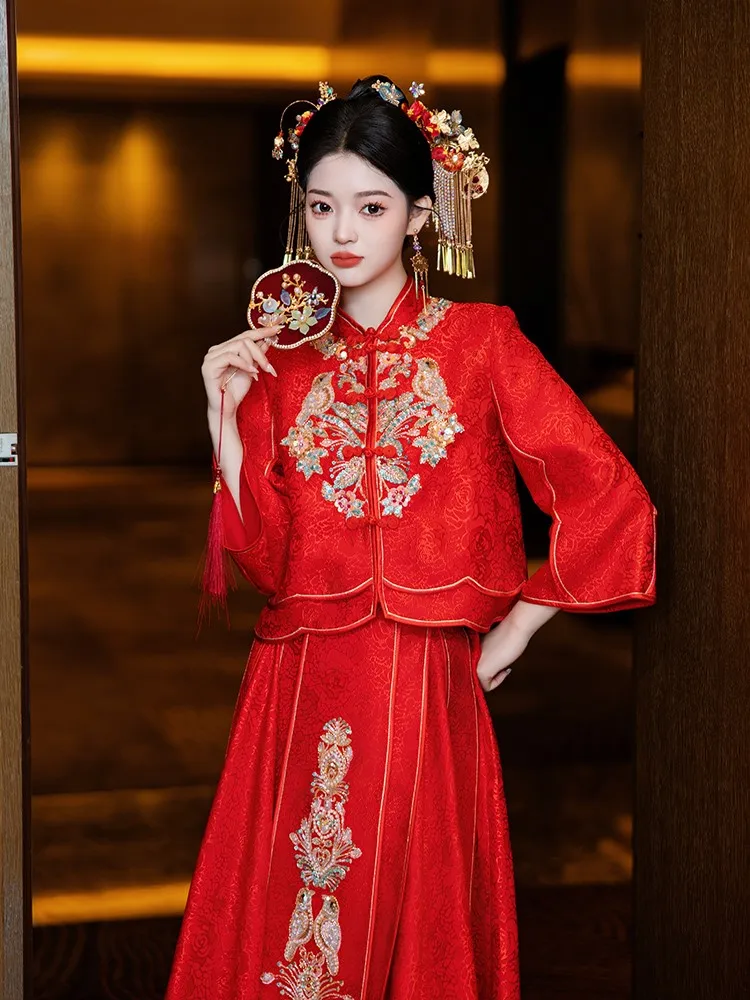 

Новое красное платье Cheongsam для свадьбы и тостов в китайском стиле для женщин