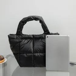Winter Down Tote Bag for Women Puffer Handbag Trendy Chic Puffy Top Handle Bag Quilted Padded Shoulder  Designer Shopper Bag