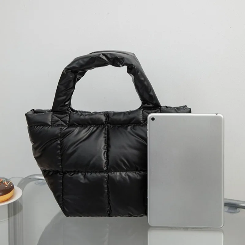 Winter Down Tote Bag for Women Puffer Handbag Trendy Chic Puffy Top Handle Bag Quilted Padded Shoulder  Designer Shopper Bag