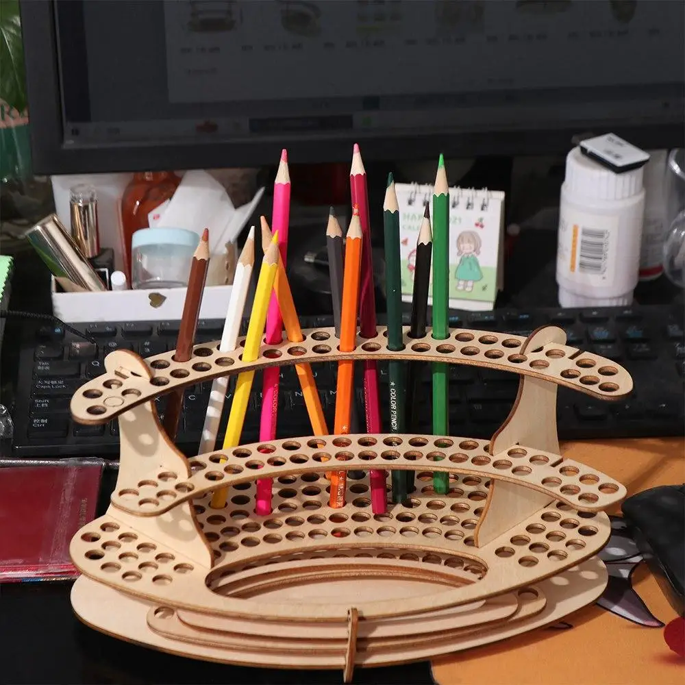 

Natural Art Supplies Paint Brush Holder Minimalism Wooden Paint Brush Organizer DIY Desktop Paint Brush Stand Colored Pencils