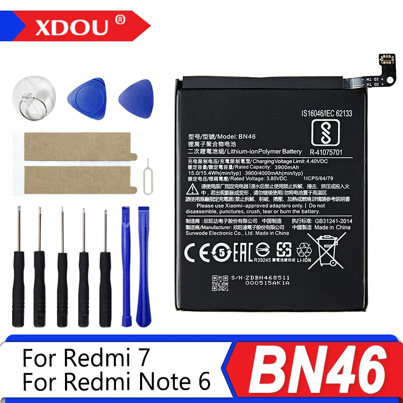 

Совершенно новый аккумулятор BN46 4000 мАч для Xiaomi Redmi 7 Redmi7 Redmi Note 6 Redmi Note6 Note8 Note 8 BN46 аккумуляторы + инструменты