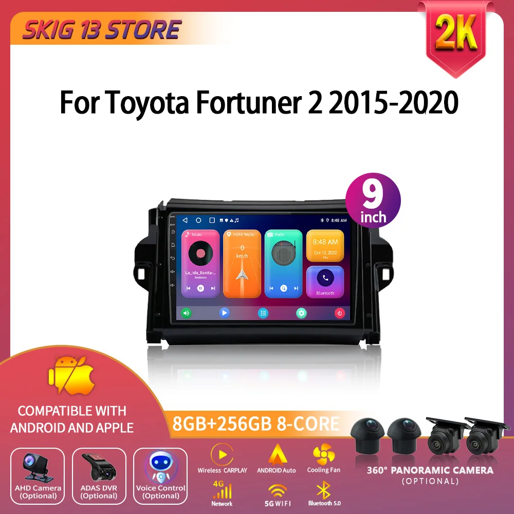 

SKIG Android 14 беспроводной Carplay для Toyota Fortuner 2 2015 - 2020 универсальный автомобильный радиоприемник с Wi-Fi мультимедийный видеоплеер навигатор