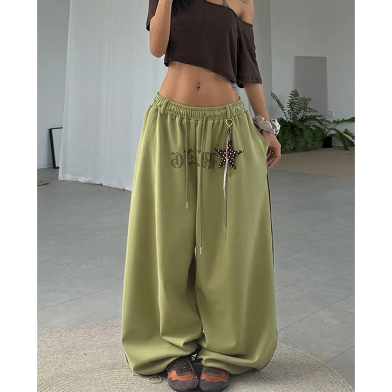 MEXZT Y2K Cotton Sweatpants Women Letter Diamond Baggy Joggers Harajuku Hip Hop Wide Leg Pants Summer Fashion Casual Trousers