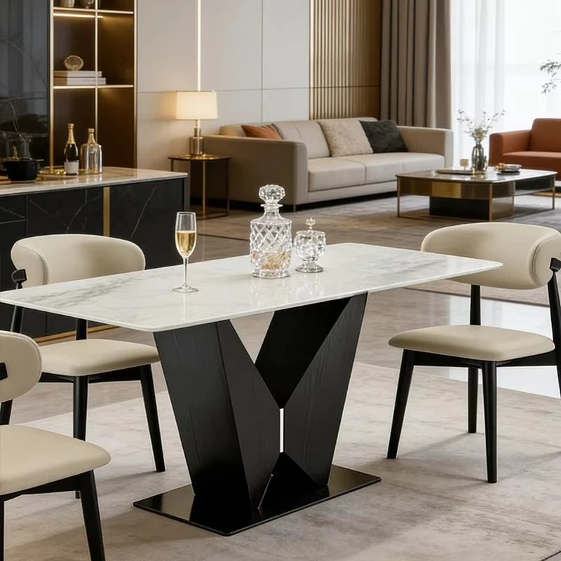 #Marble Rectangular Solid Wood Dining Table Modern Minimalist Light Luxury Home Small Apartment
