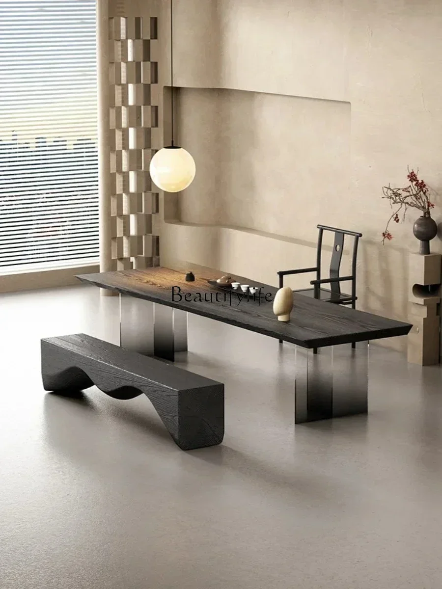 Solid Wood Tea Table Black Dining Table Acrylic Gradient Desk Tea  Conference Table WorkbenchX