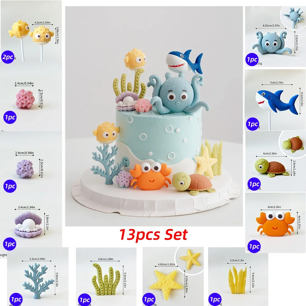 Under The Sea Kuchen-Topper-Set, orangefarbener Oktopus, Delfin, Krabbe, Agouti für Jungen und Mädchen, Geburtstag, Babyparty, Marine-Thema, Party-Dekoration – Detail 4