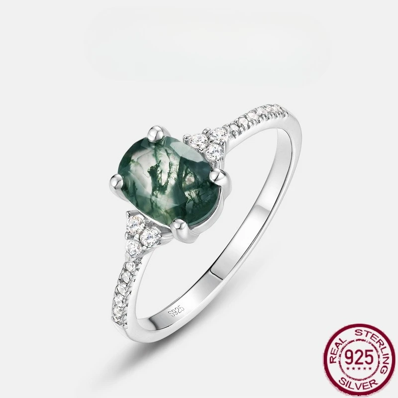 

Новый простой легкий роскошный комплект из чистого серебра S925 с натуральной водной травой и агатом с кольцом из зеленого мха, свадебные украшения