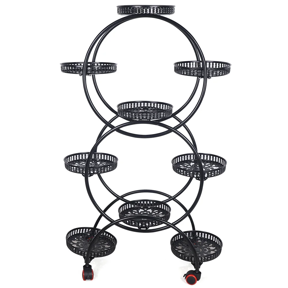 6 Tier Metal Plant Stand Pot Rack Corner Display Shelf Home Decoration W/9 Trays 4 Universal Wheels for Corridor Hall Garden