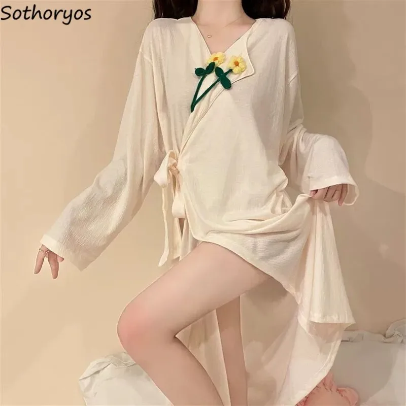 Robes Women Sweet Japanese Style Three-dimensional Decoration Bathrobe Girlish Homewear Solid Ins Trendy Spring Sexy Girls Chic