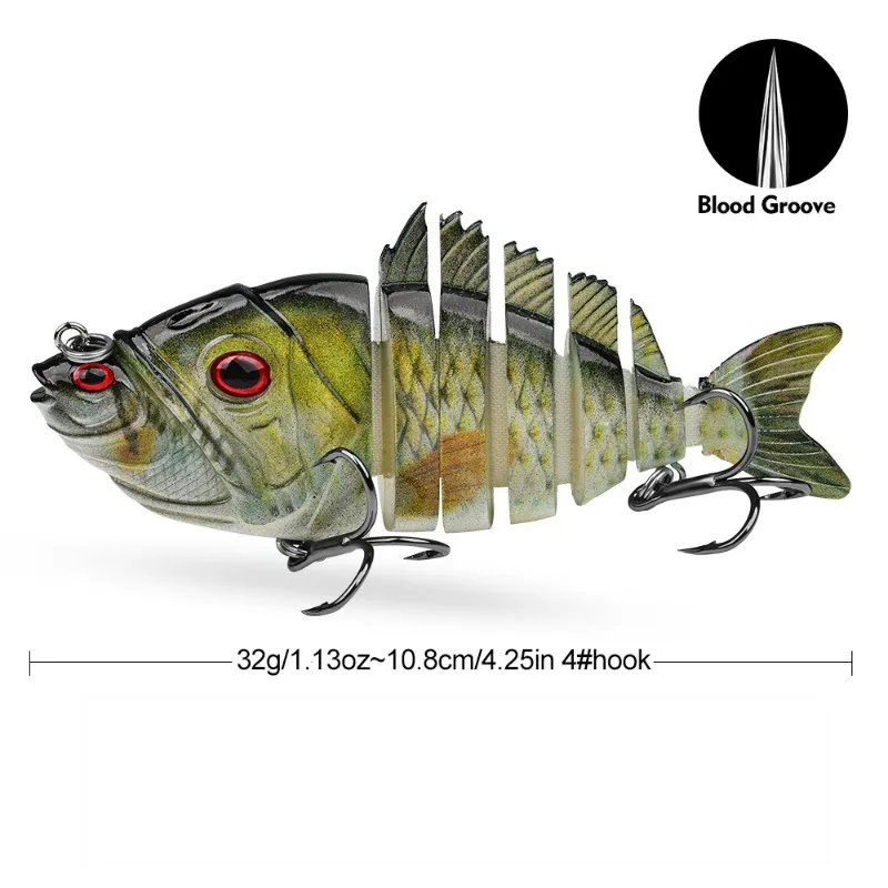 1 Stück 10,8cm 32g Neuer Harter Kunstköder für Barsch und Forelle, Mehrteilig mit Dreifachhaken, Schwimmköder, Langsam Sinkend, Bionischer Köder
