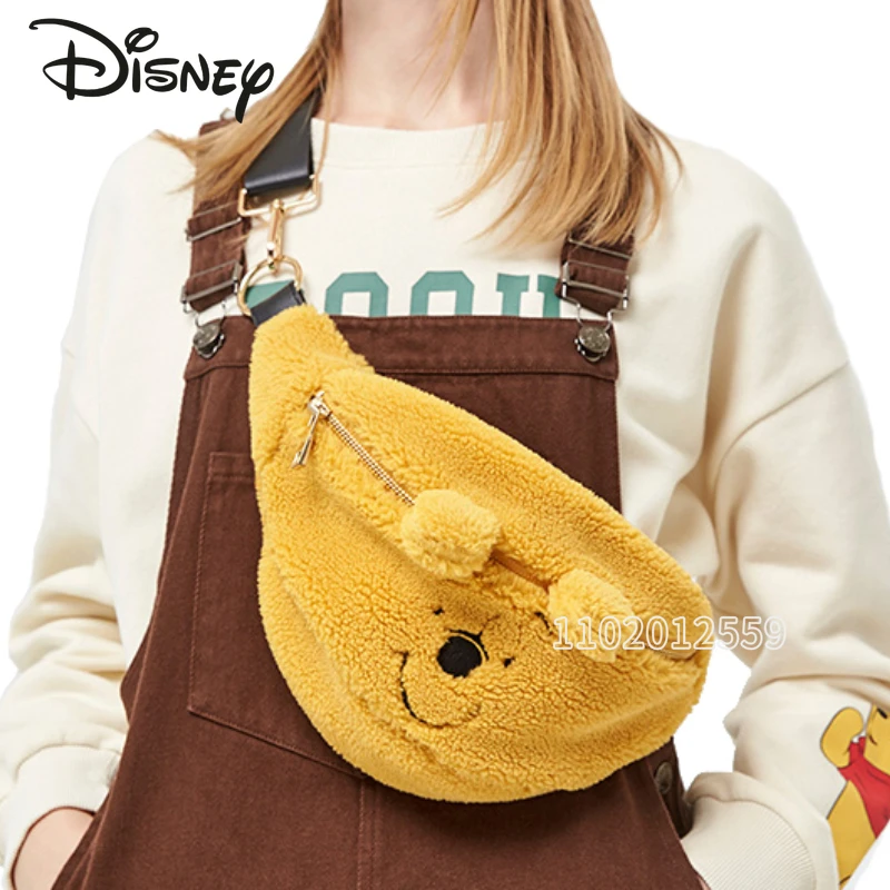 Disney Winnie The Pooh New Women's Plush Messenger Bag Cartoon Cute Children's Plush Waist Bag Large Capacity Women's Chest Bag