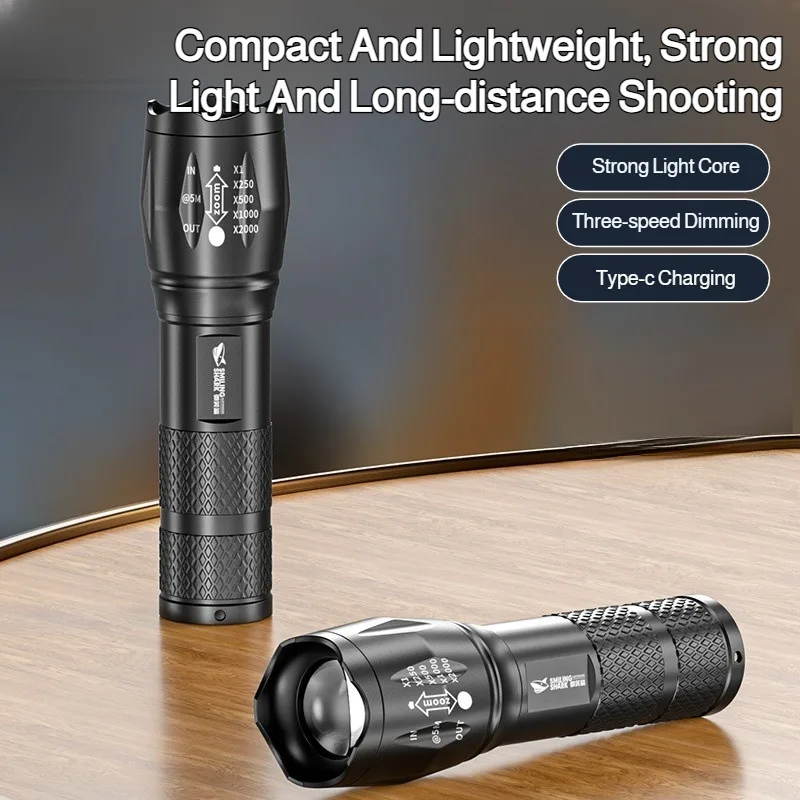 Portable Telescopic Zoom Flashlight High Bright Long Shot Mini Usb Rechargeable Flashlight for Outdoor Camping Hiking Emergency