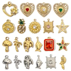 3pcs/Lot French Star Cubic Zircon Stainless Steel Diy Charms Women Heart Fish Earring Necklace Pendant Palm Tree Lobster Jewelry