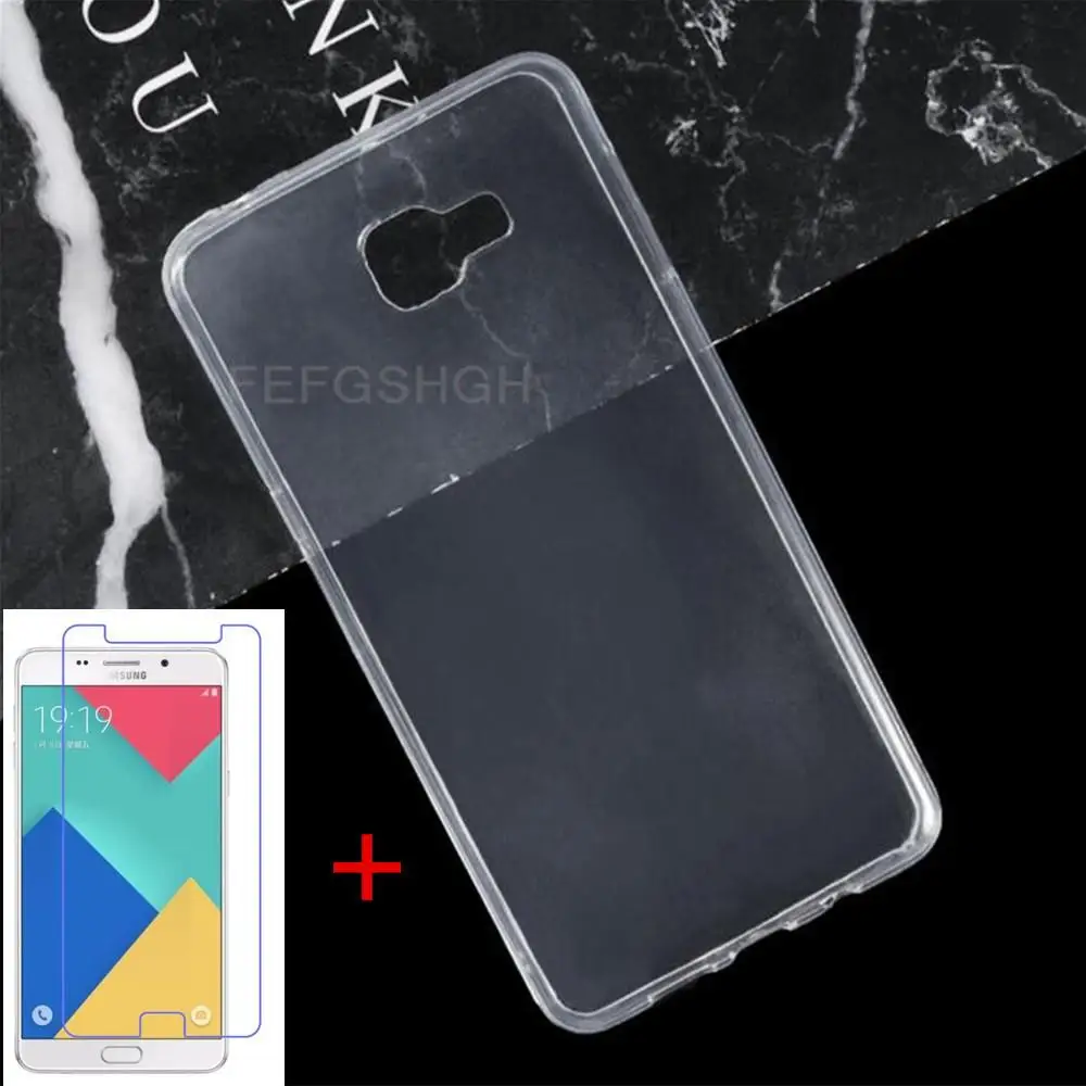 Anti-knock Soft TPU Phone Case For Samsung Galaxy A9 Pro 2016 A910 A9100 A910F SM-A910F Silicone Cover Bumper Tempered Glass