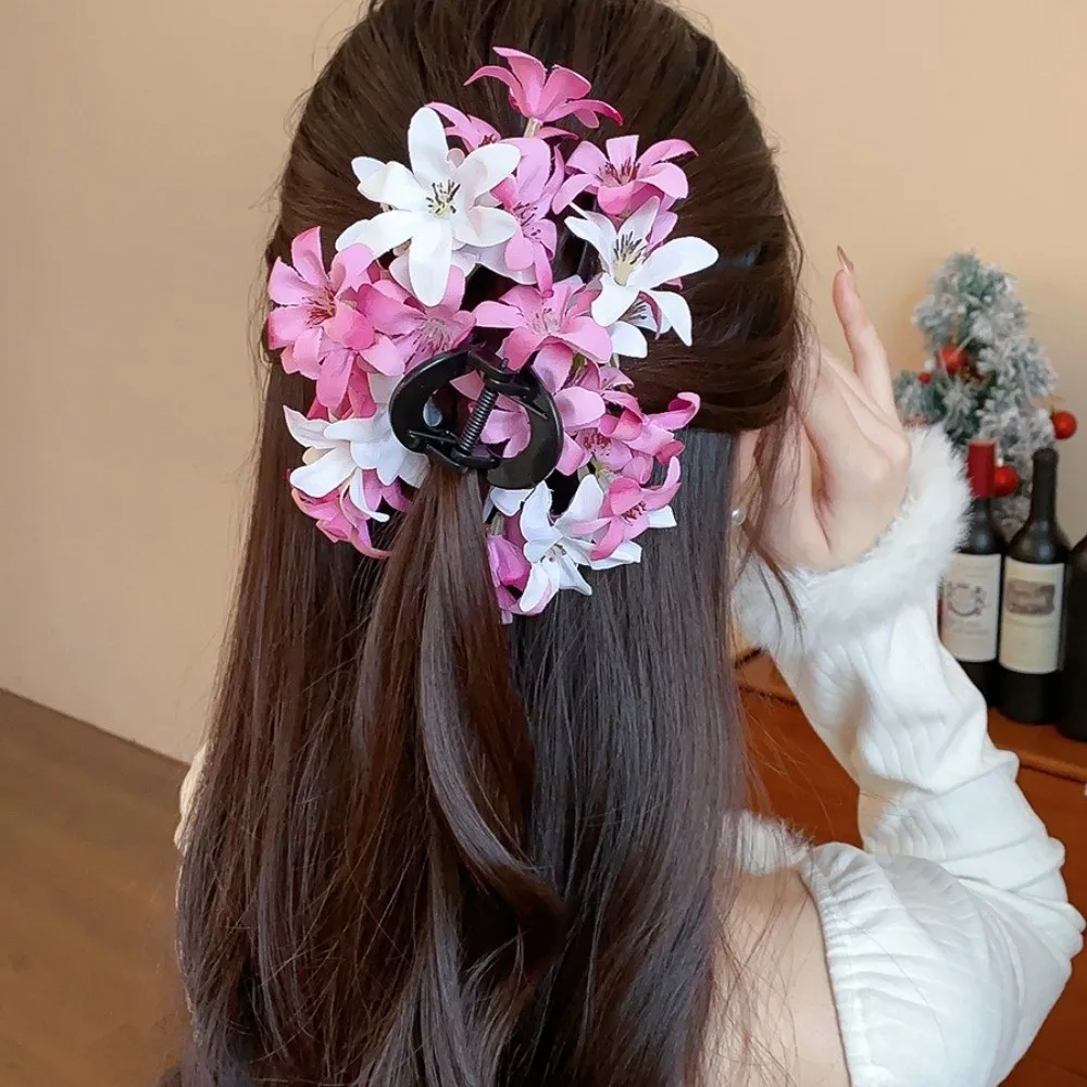 

Exquisite Acrylic Flower Hair Claw Colorful Cloth Large Shark Clip Korean Style Ancient Style Ponytail Holder Party