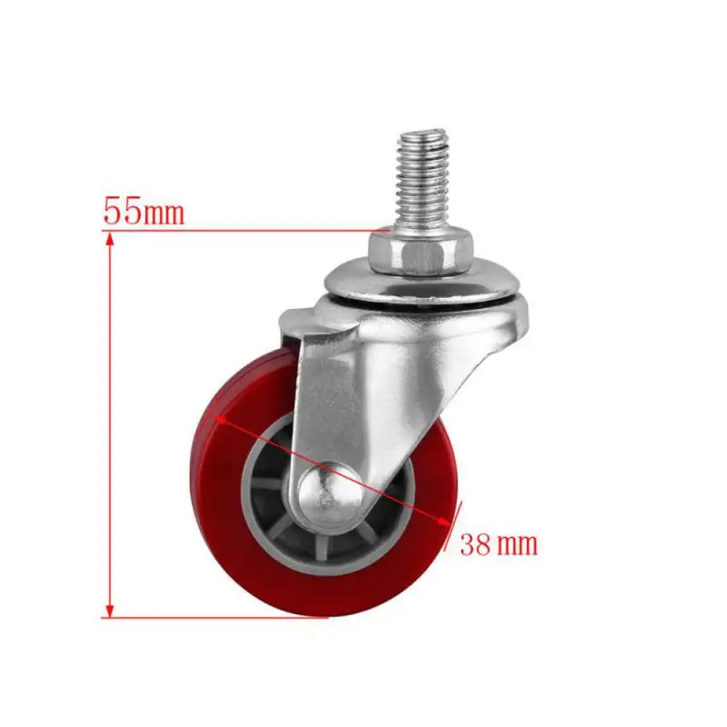 

(4 Packs) Casters 1.5 Inch M8 Screw Universal Wheel Trolley Diameter 38mm Jujube Red Pu Polyurethane Furniture