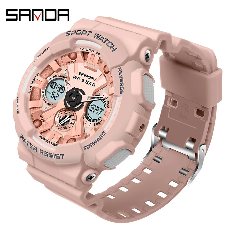 SANDA Dual Display Men Sports Quartz Watches LED Electronic Digital Wristwatches Waterproof Military Watch Relogios Masculino
