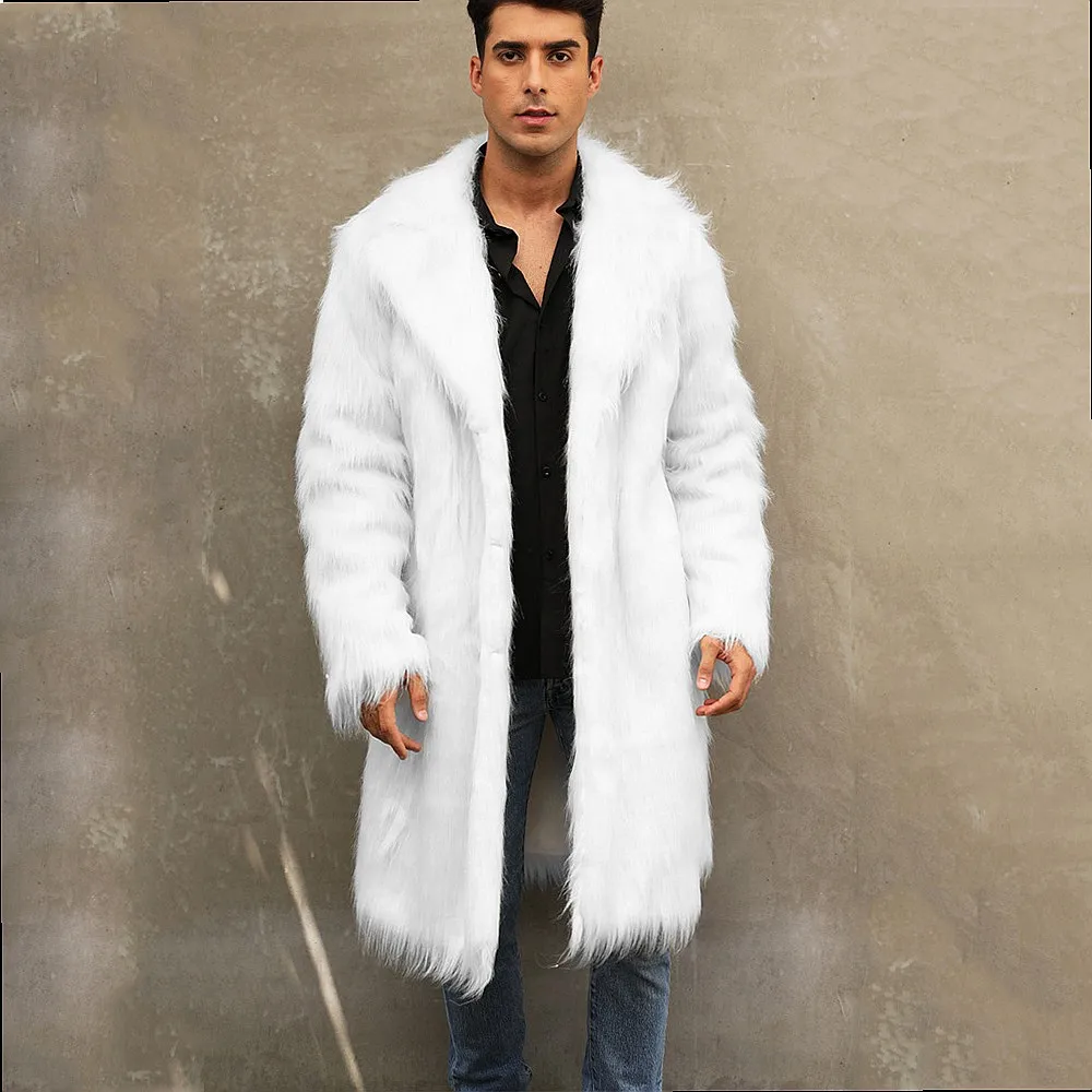 Men's Faux Fur Coat Long Fur Style Winter Overcoat