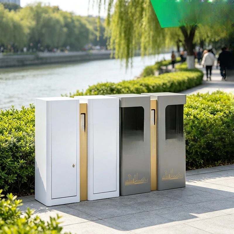 Outdoor Double Barrel Classification Trash Can Community Municipal Stainless Steel Peel Box