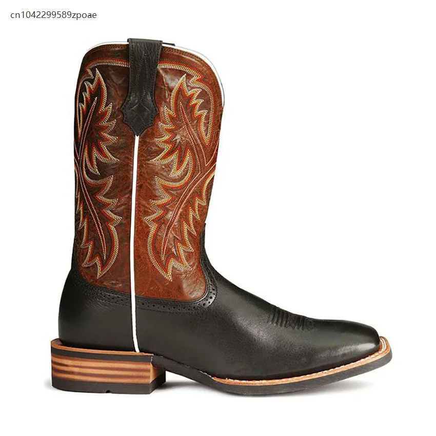 2026-unisex-retro-handmade-leather-mid-tube-western-cowboy-black-brown-riding-boots-cyberpunk-roleplay-party-costume-accessories
