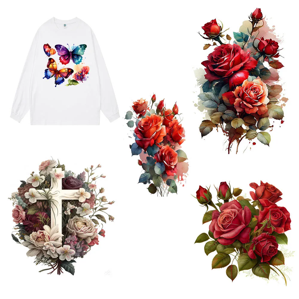 Custom Butterfly FlowersPrinting Heat transfers for Clothes Iron-on Stickers Ready-to-press Patterns For T-Shirts Jersey Pillow