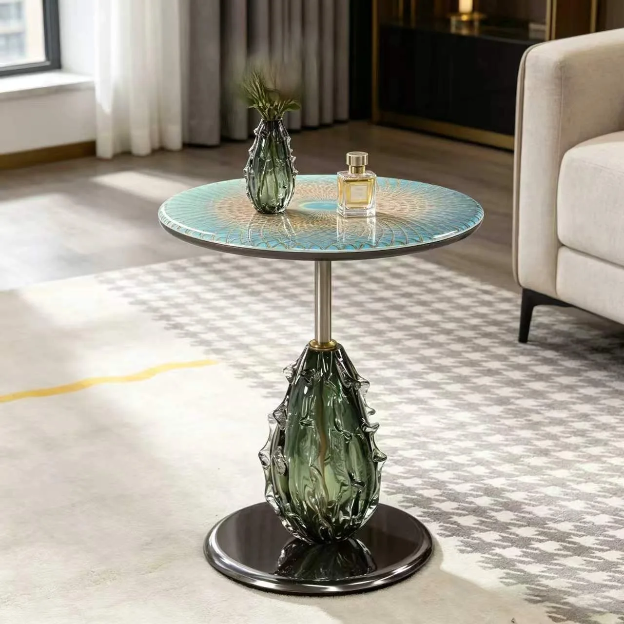 Modern light luxury microcrystalline stone small table bedroom balcony household round table side living room