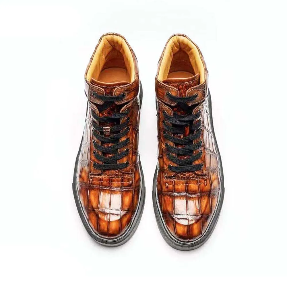 chue men crocodile boots men shoes brown brush color