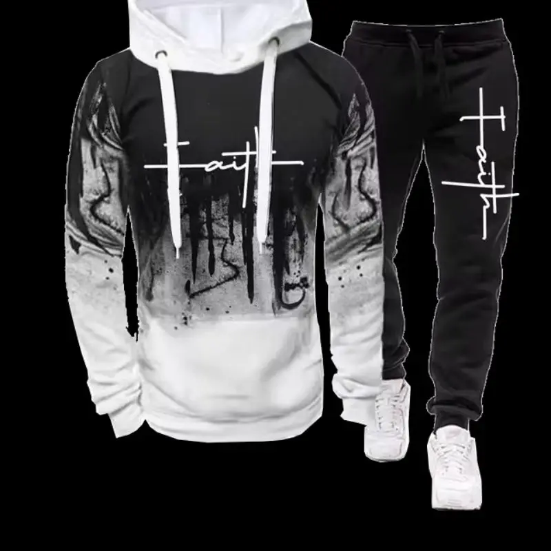 

Men's casual sportswear set, hooded zipper sweatshirt, pants, autumn and winter, 2024 new model