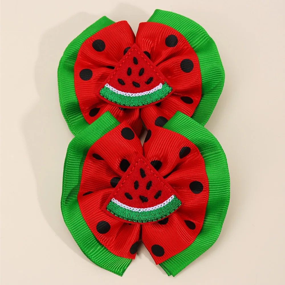 2pc Cute Watermelon Hair Bows Clips for Girls Dot Pattern Decor Hair Clips with Full Lined,Seaside Vacation Beach Girls Headwear