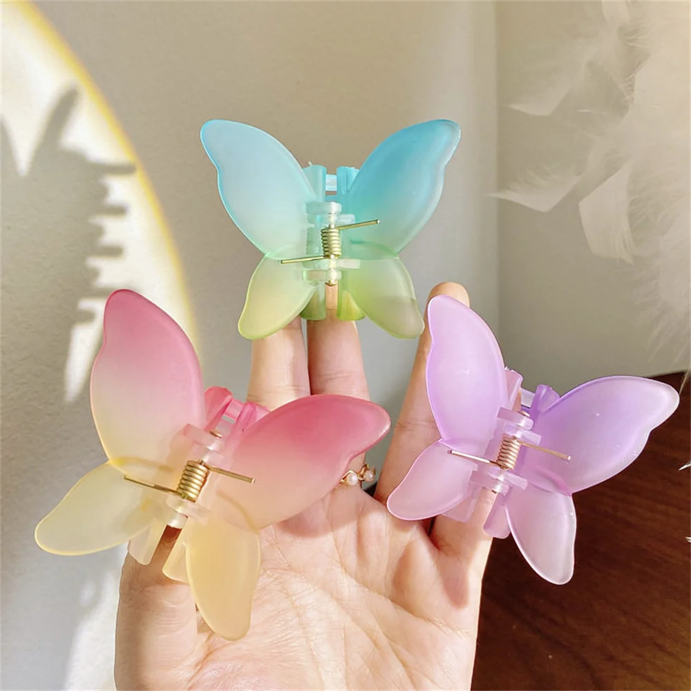 Cute Sweet Jelly Color Gradient Butterfly Hair Claw Clip for Women Lovely Elegant Ponytail Clips Barrettes Crabs Hairpins