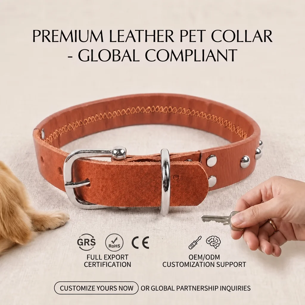 Custom Handmade Luxury Genuine Dog Leather Collar Personalised Rivet Cowhide Leather Anti-Bite Dog Collar Large Medium Sized Dog
